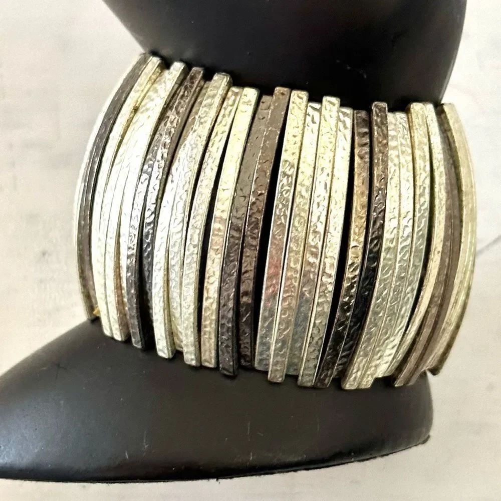 Silver brass tone wide stretchy bracelet